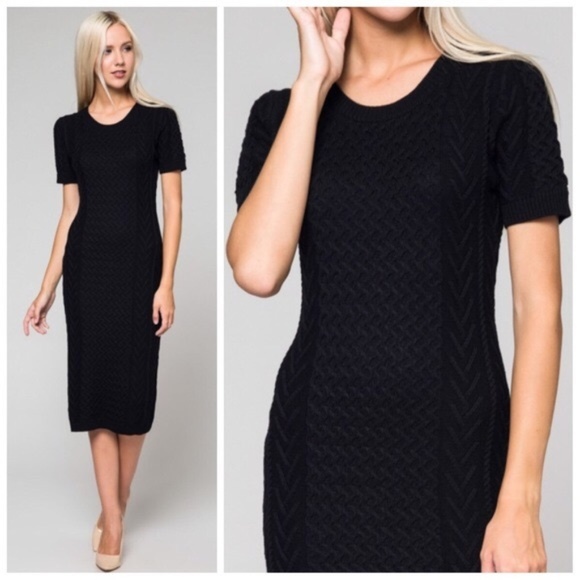 Honey Punch Dresses & Skirts - Honey Punch  Black Cable Knit Sweater Dress
